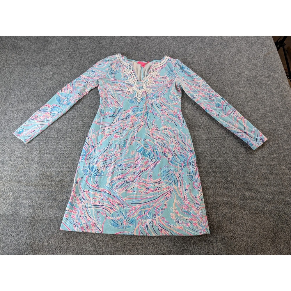 Lilly Pulitzer Dress Women S Harper Long Sleeve   Bayside Blue Under the Moon